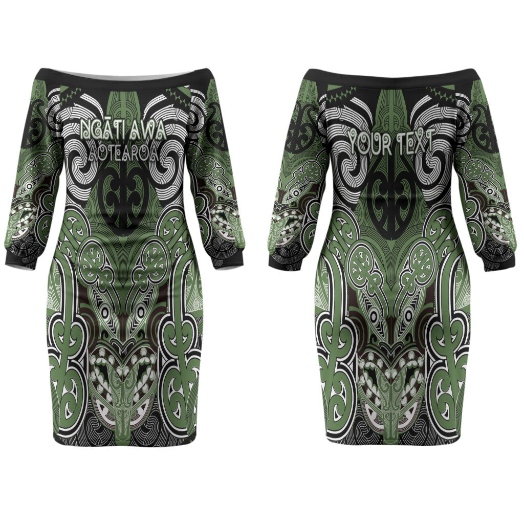 Aotearoa Iwi Ngati Awa Personalised Couples Matching Off The Shoulder Long Sleeve Dress and Long Sleeve Button Shirt Maori Kowhaiwhai Pattern
