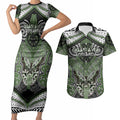 Aotearoa Iwi Ngati Awa Personalised Couples Matching Short Sleeve Bodycon Dress and Hawaiian Shirt Maori Kowhaiwhai Pattern