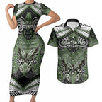 Aotearoa Iwi Ngati Awa Personalised Couples Matching Short Sleeve Bodycon Dress and Hawaiian Shirt Maori Kowhaiwhai Pattern