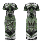 Aotearoa Iwi Ngati Awa Personalised Couples Matching Short Sleeve Bodycon Dress and Long Sleeve Button Shirt Maori Kowhaiwhai Pattern