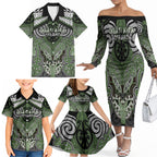 Aotearoa Iwi Ngati Awa Personalised Family Matching Off The Shoulder Long Sleeve Dress and Hawaiian Shirt Maori Kowhaiwhai Pattern