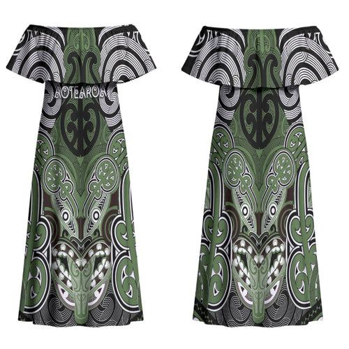 Aotearoa Iwi Ngati Awa Personalised Family Matching Off Shoulder Maxi Dress and Hawaiian Shirt Maori Kowhaiwhai Pattern