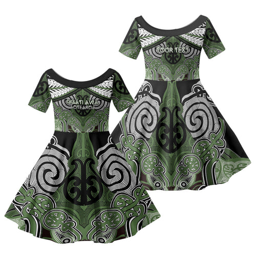 Aotearoa Iwi Ngati Awa Personalised Family Matching Off Shoulder Maxi Dress and Hawaiian Shirt Maori Kowhaiwhai Pattern