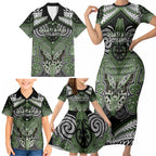 Aotearoa Iwi Ngati Awa Personalised Family Matching Short Sleeve Bodycon Dress and Hawaiian Shirt Maori Kowhaiwhai Pattern