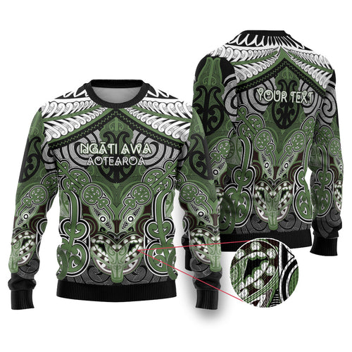 Aotearoa Iwi Ngati Awa Personalised Ugly Christmas Sweater Maori Kowhaiwhai Pattern