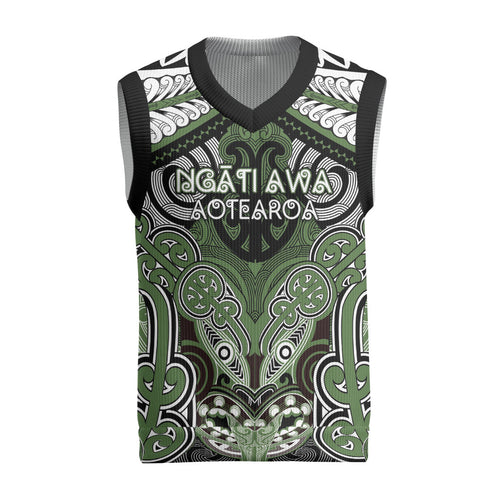 Aotearoa Iwi Ngati Awa Personalised Christmas Knitted V-Neck Vest Maori Kowhaiwhai Pattern