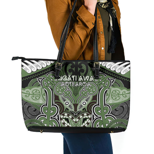 Aotearoa Iwi Ngati Awa Leather Tote Bag Maori Kowhaiwhai Pattern