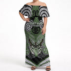 Aotearoa Iwi Ngati Awa Personalised Off Shoulder Maxi Dress Maori Kowhaiwhai Pattern