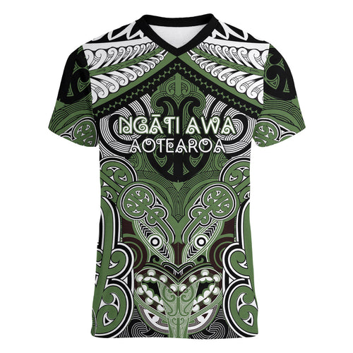 Aotearoa Iwi Ngati Awa Personalised Women V-Neck T-Shirt Maori Kowhaiwhai Pattern