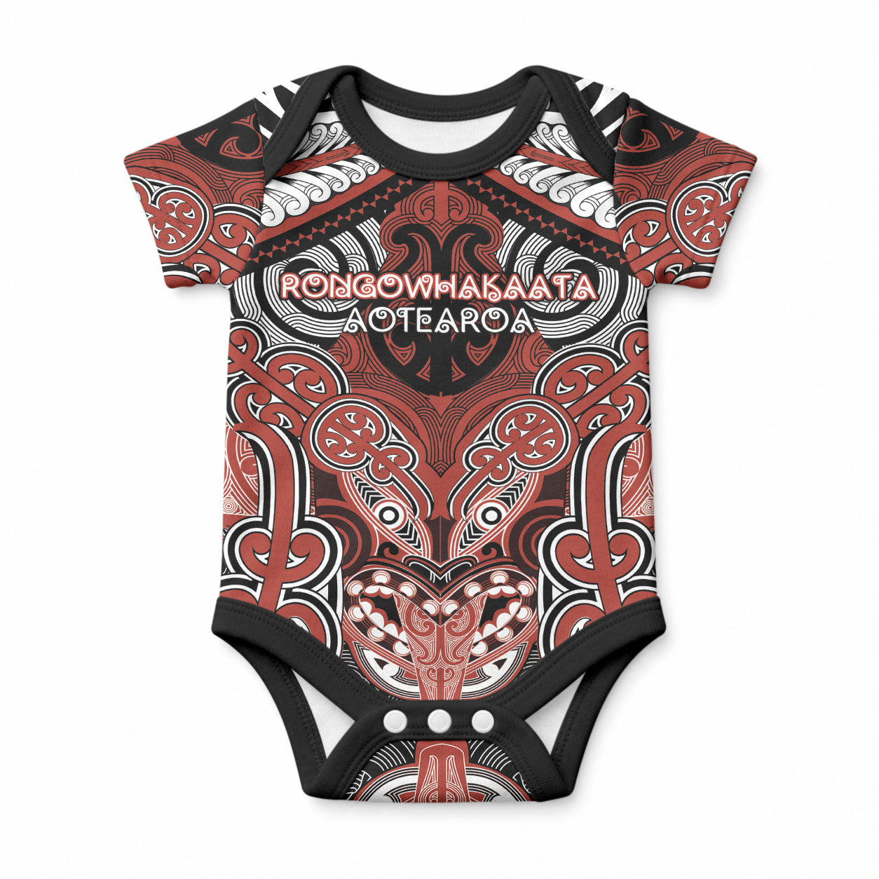 Aotearoa Iwi Rongowhakaata Personalised Baby Onesie Maori Kowhaiwhai Pattern