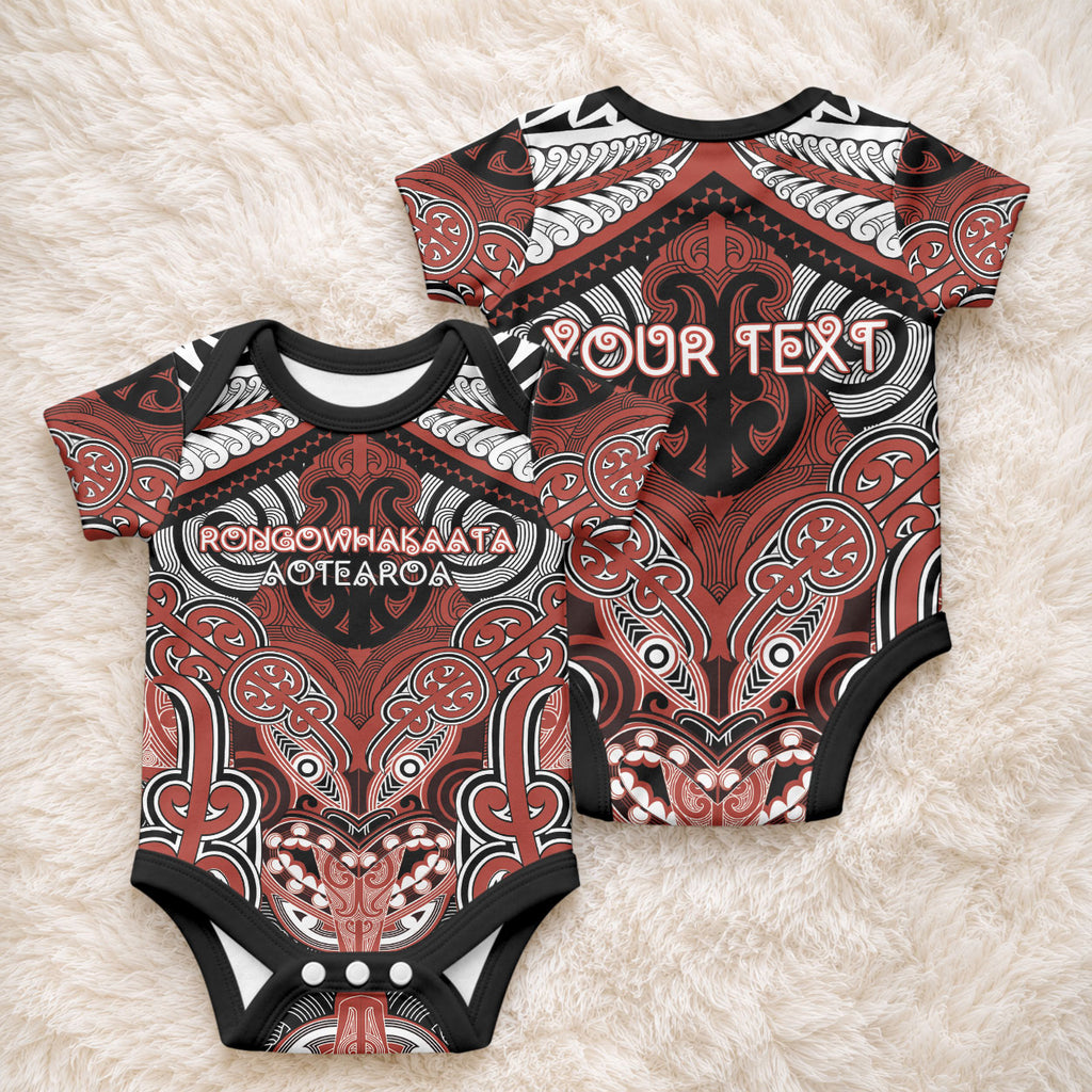 Aotearoa Iwi Rongowhakaata Personalised Baby Onesie Maori Kowhaiwhai Pattern