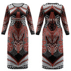 Aotearoa Iwi Rongowhakaata Personalised Couples Matching Long Sleeve Bodycon Dress and Hawaiian Shirt Maori Kowhaiwhai Pattern