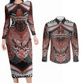 Aotearoa Iwi Rongowhakaata Personalised Couples Matching Long Sleeve Bodycon Dress and Long Sleeve Button Shirt Maori Kowhaiwhai Pattern