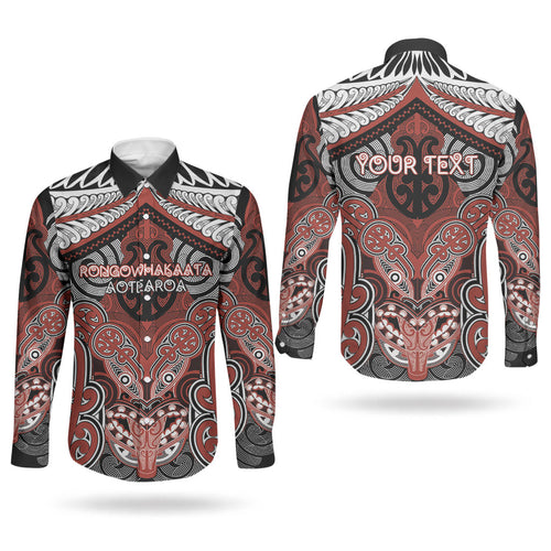 Aotearoa Iwi Rongowhakaata Personalised Couples Matching Long Sleeve Bodycon Dress and Long Sleeve Button Shirt Maori Kowhaiwhai Pattern