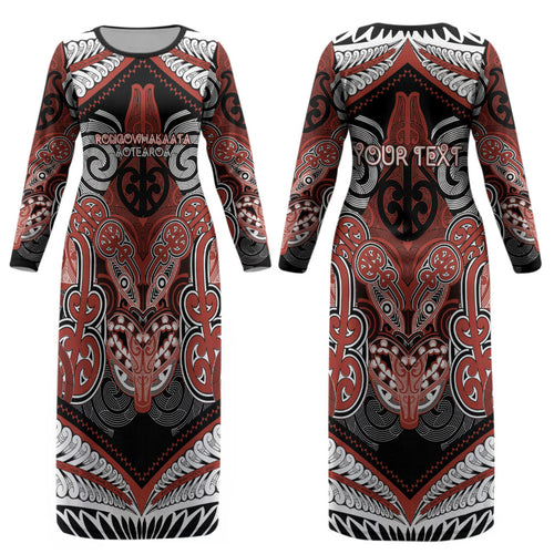 Aotearoa Iwi Rongowhakaata Personalised Couples Matching Long Sleeve Bodycon Dress and Long Sleeve Button Shirt Maori Kowhaiwhai Pattern