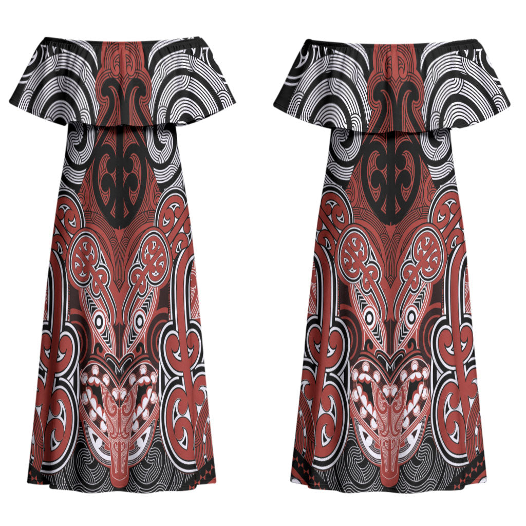 Aotearoa Iwi Rongowhakaata Personalised Couples Matching Off Shoulder Maxi Dress and Hawaiian Shirt Maori Kowhaiwhai Pattern