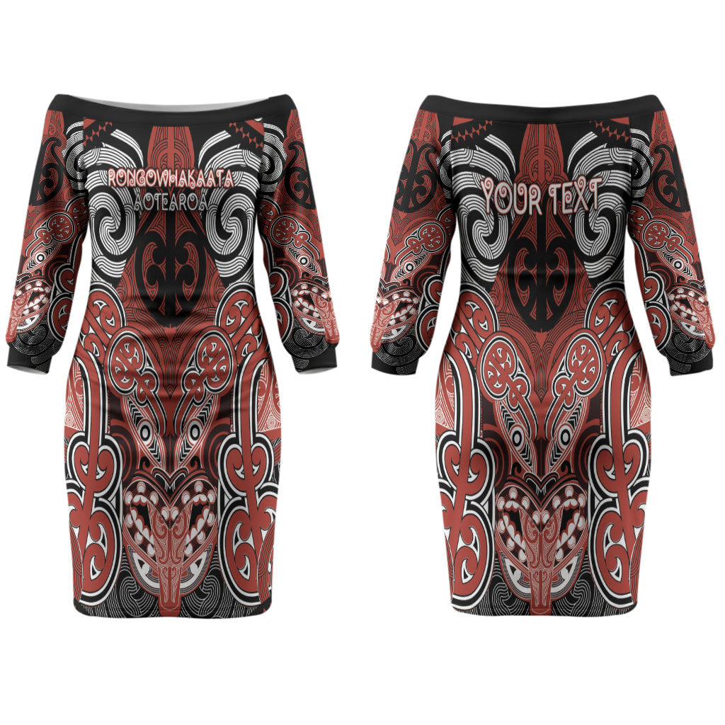 Aotearoa Iwi Rongowhakaata Personalised Couples Matching Off The Shoulder Long Sleeve Dress and Long Sleeve Button Shirt Maori Kowhaiwhai Pattern