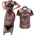 Aotearoa Iwi Rongowhakaata Personalised Couples Matching Short Sleeve Bodycon Dress and Hawaiian Shirt Maori Kowhaiwhai Pattern