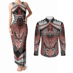 Aotearoa Iwi Rongowhakaata Personalised Couples Matching Tank Maxi Dress and Long Sleeve Button Shirt Maori Kowhaiwhai Pattern