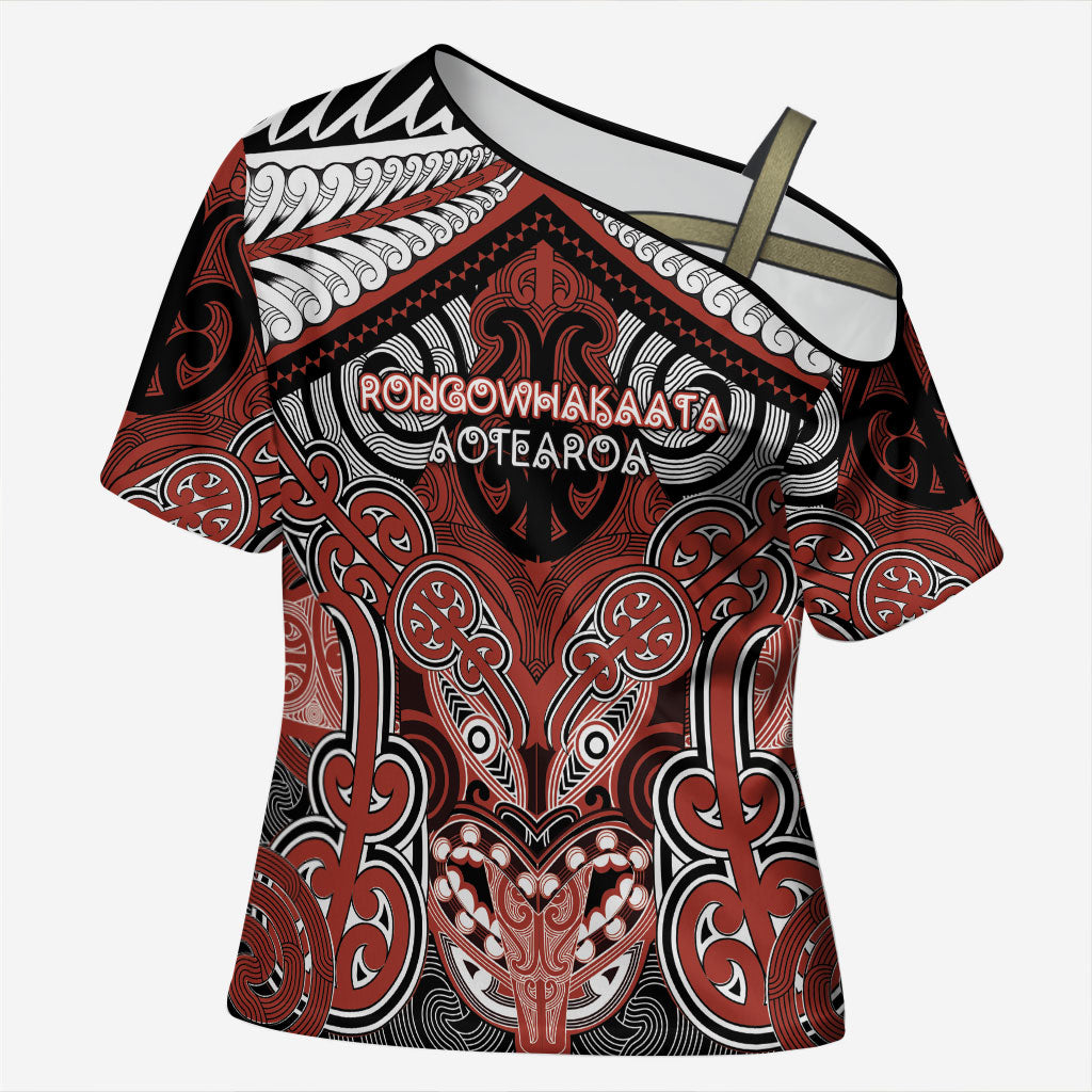 Aotearoa Iwi Rongowhakaata Personalised Cross Shoulder Shirt Maori Kowhaiwhai Pattern