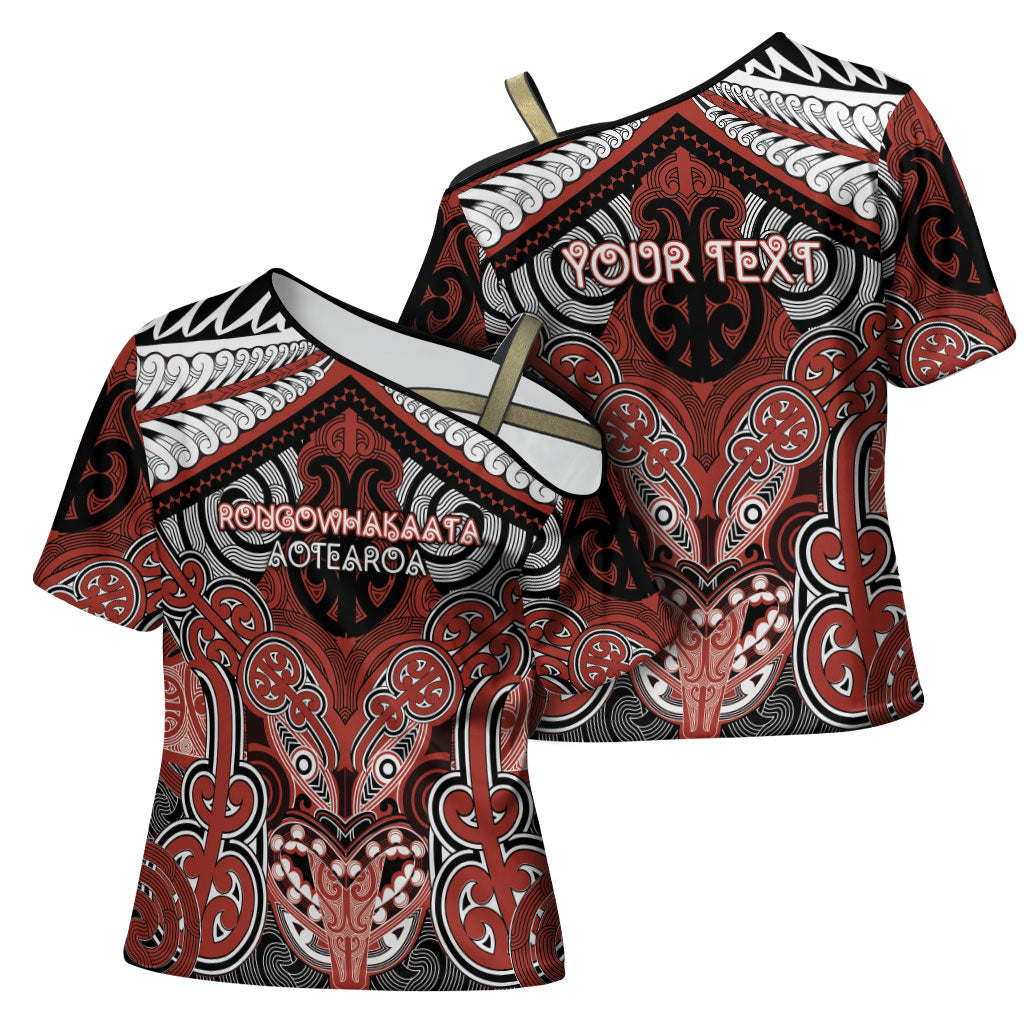 Aotearoa Iwi Rongowhakaata Personalised Cross Shoulder Shirt Maori Kowhaiwhai Pattern