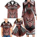 Aotearoa Iwi Rongowhakaata Personalised Family Matching Long Sleeve Bodycon Dress and Hawaiian Shirt Maori Kowhaiwhai Pattern