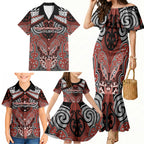 Aotearoa Iwi Rongowhakaata Personalised Family Matching Mermaid Dress and Hawaiian Shirt Maori Kowhaiwhai Pattern