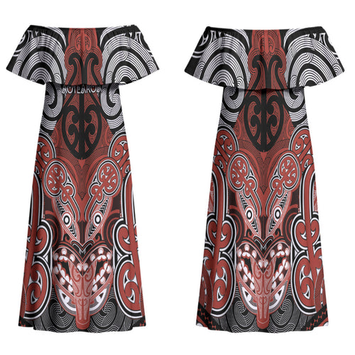 Aotearoa Iwi Rongowhakaata Personalised Family Matching Off Shoulder Maxi Dress and Hawaiian Shirt Maori Kowhaiwhai Pattern
