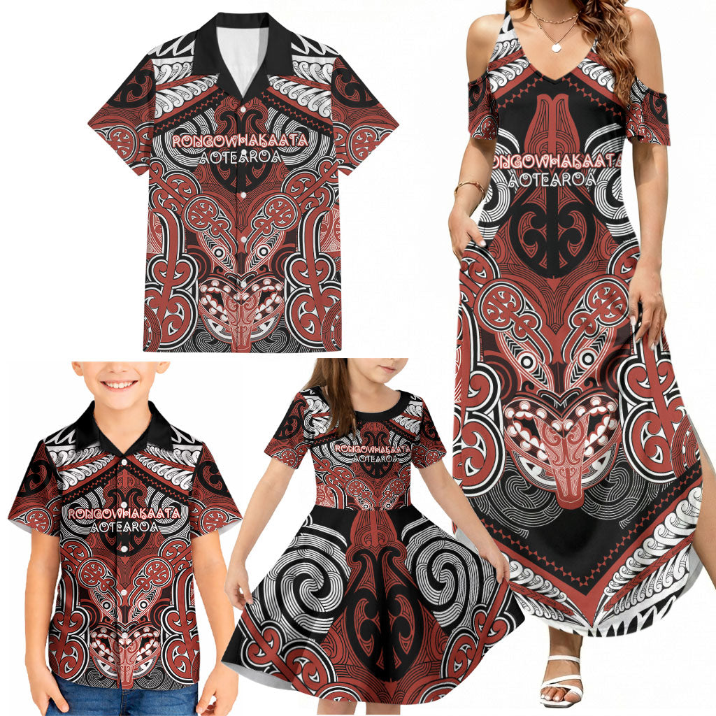 Aotearoa Iwi Rongowhakaata Personalised Family Matching Summer Maxi Dress and Hawaiian Shirt Maori Kowhaiwhai Pattern