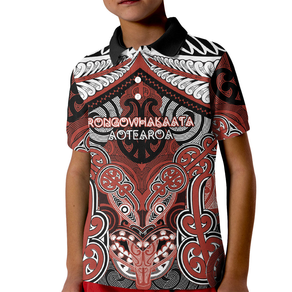 Aotearoa Iwi Rongowhakaata Personalised Kid Polo Shirt Maori Kowhaiwhai Pattern