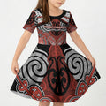 Aotearoa Iwi Rongowhakaata Personalised Kid Short Sleeve Dress Maori Kowhaiwhai Pattern