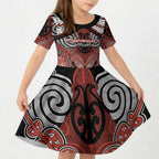 Aotearoa Iwi Rongowhakaata Personalised Kid Short Sleeve Dress Maori Kowhaiwhai Pattern