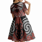 Aotearoa Iwi Rongowhakaata Personalised Kid Short Sleeve Dress Maori Kowhaiwhai Pattern