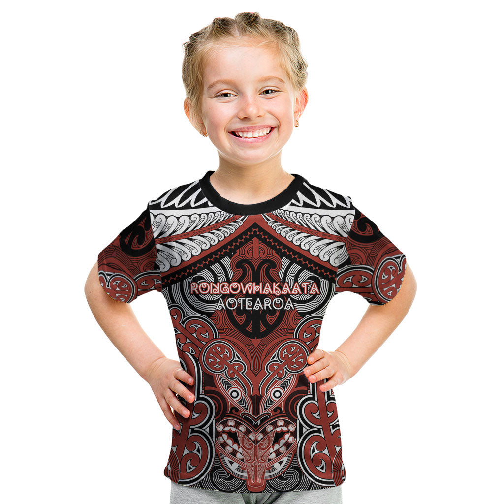 Aotearoa Iwi Rongowhakaata Personalised Kid T Shirt Maori Kowhaiwhai Pattern