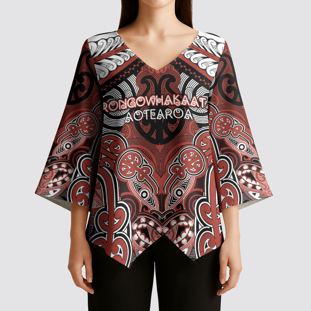 Aotearoa Iwi Rongowhakaata Personalised Kimono Sleeve Blouse Maori Kowhaiwhai Pattern