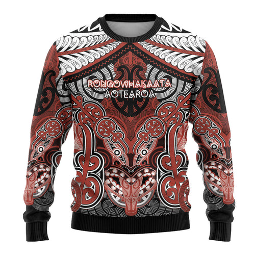 Aotearoa Iwi Rongowhakaata Personalised Ugly Christmas Sweater Maori Kowhaiwhai Pattern