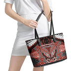 Aotearoa Iwi Rongowhakaata Leather Tote Bag Maori Kowhaiwhai Pattern