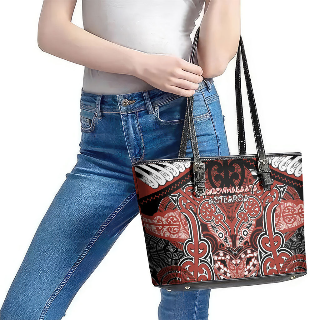 Aotearoa Iwi Rongowhakaata Leather Tote Bag Maori Kowhaiwhai Pattern