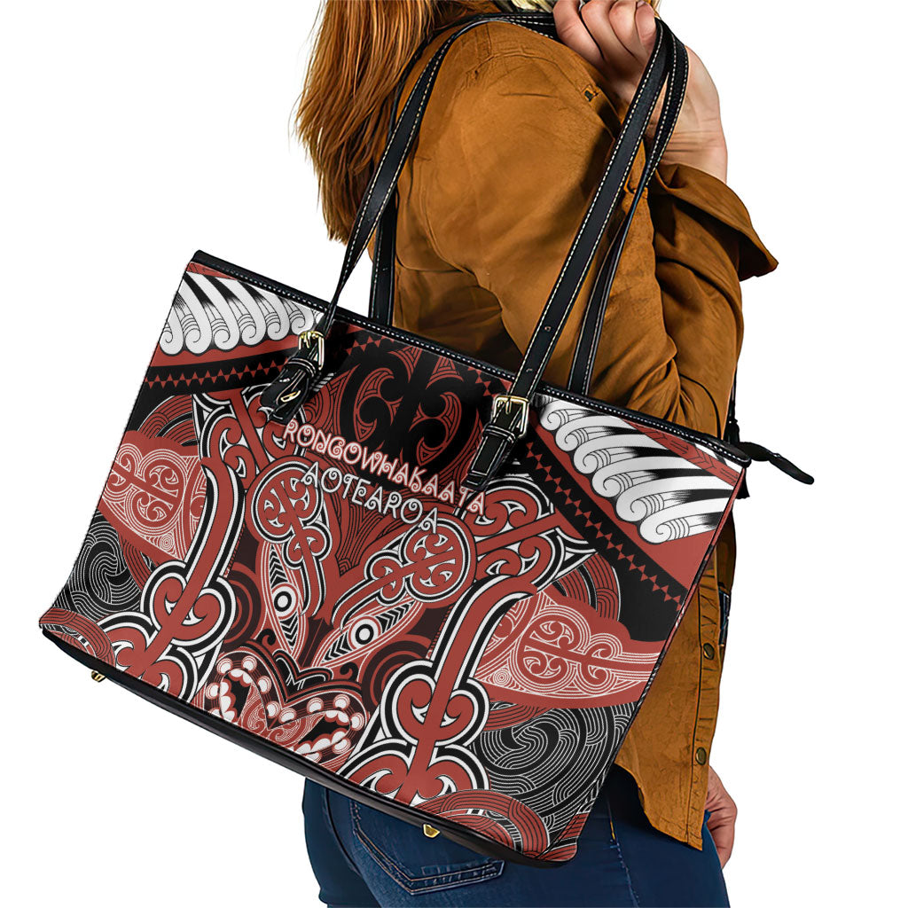 Aotearoa Iwi Rongowhakaata Leather Tote Bag Maori Kowhaiwhai Pattern