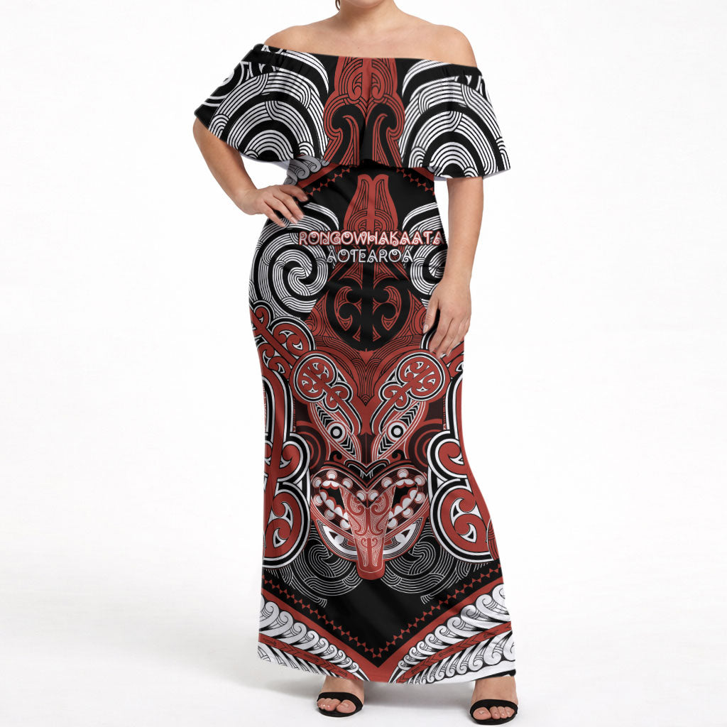 Aotearoa Iwi Rongowhakaata Personalised Off Shoulder Maxi Dress Maori Kowhaiwhai Pattern