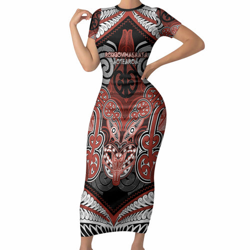 Aotearoa Iwi Rongowhakaata Personalised Short Sleeve Bodycon Dress Maori Kowhaiwhai Pattern