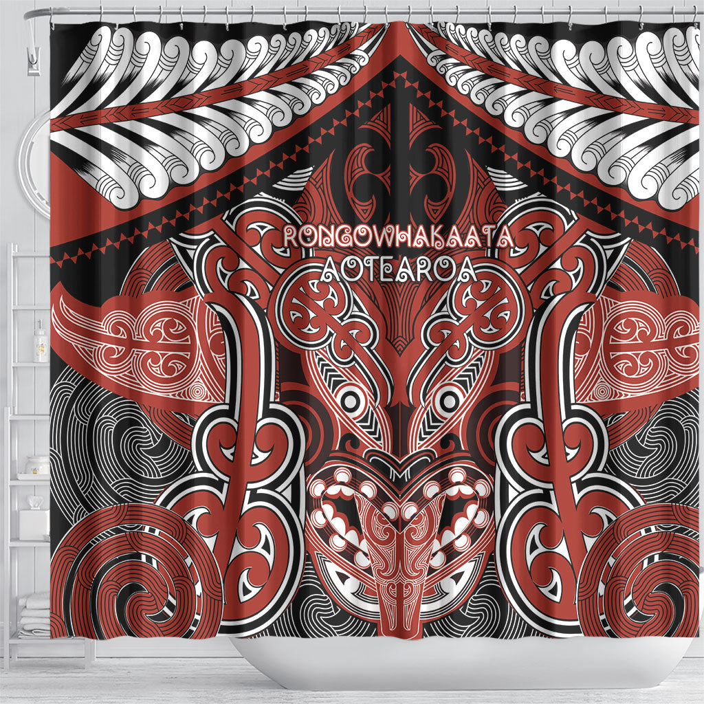Aotearoa Iwi Rongowhakaata Shower Curtain Maori Kowhaiwhai Pattern