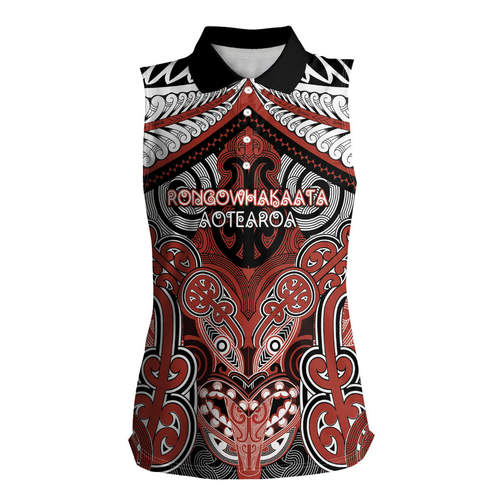 Aotearoa Iwi Rongowhakaata Personalised Women Sleeveless Polo Shirt Maori Kowhaiwhai Pattern