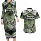 Aotearoa Iwi Ngati Raukawa Personalised Couples Matching Long Sleeve Bodycon Dress and Hawaiian Shirt Maori Kowhaiwhai Pattern