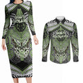 Aotearoa Iwi Ngati Raukawa Personalised Couples Matching Long Sleeve Bodycon Dress and Long Sleeve Button Shirt Maori Kowhaiwhai Pattern