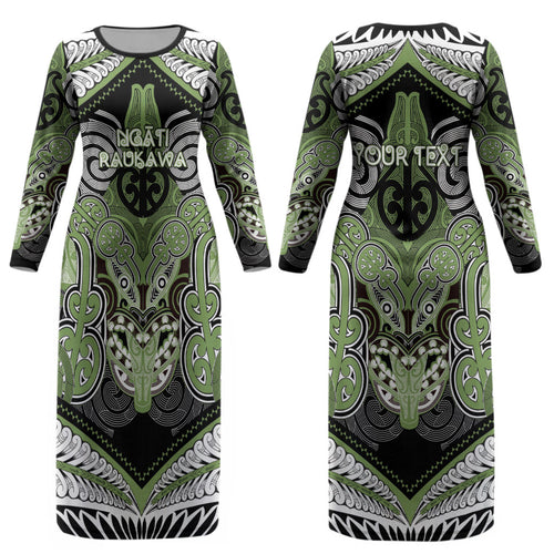 Aotearoa Iwi Ngati Raukawa Personalised Couples Matching Long Sleeve Bodycon Dress and Long Sleeve Button Shirt Maori Kowhaiwhai Pattern