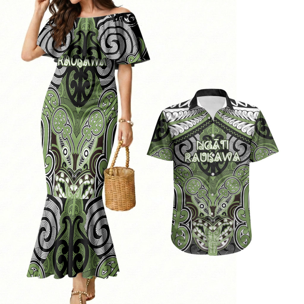 Aotearoa Iwi Ngati Raukawa Personalised Couples Matching Mermaid Dress and Hawaiian Shirt Maori Kowhaiwhai Pattern