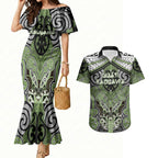 Aotearoa Iwi Ngati Raukawa Personalised Couples Matching Mermaid Dress and Hawaiian Shirt Maori Kowhaiwhai Pattern