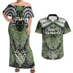 Aotearoa Iwi Ngati Raukawa Personalised Couples Matching Off Shoulder Maxi Dress and Hawaiian Shirt Maori Kowhaiwhai Pattern