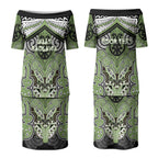 Aotearoa Iwi Ngati Raukawa Personalised Couples Matching Puletasi and Long Sleeve Button Shirt Maori Kowhaiwhai Pattern